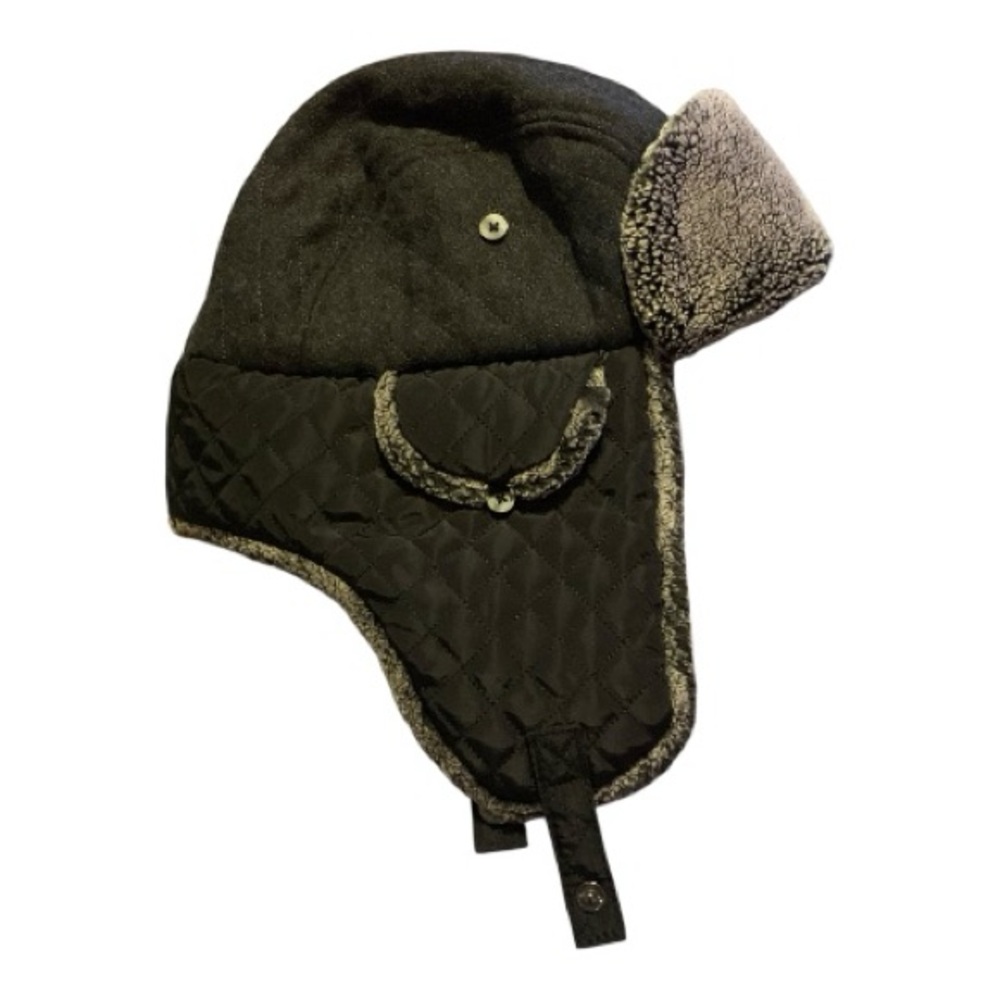 Express Black Quilted Trapper Hat with Faux Sherpa Lining Wool Blend Size S/M